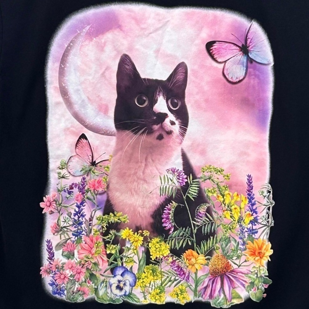 Wild Fable Cat Floral Butterfly Shirt Black‎ Small - Picture 3 of 14